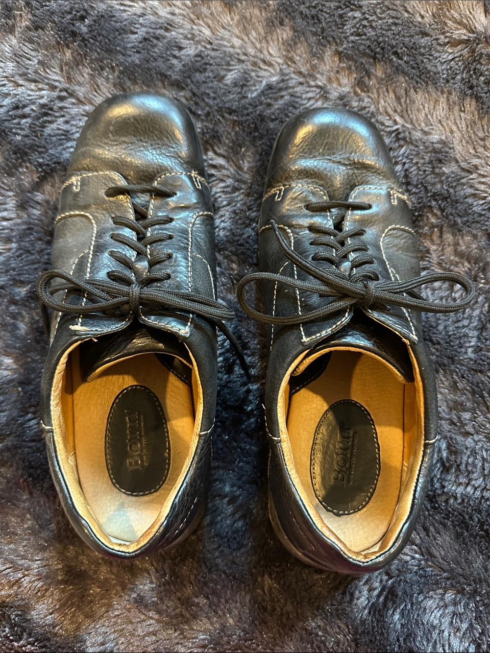 Born Black Leather Lace-Up Oxfords with Contrast Stitching